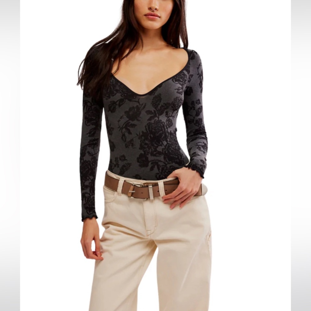 Free People Intimately Send Love Long Sleeve Bodysuit in Lolite